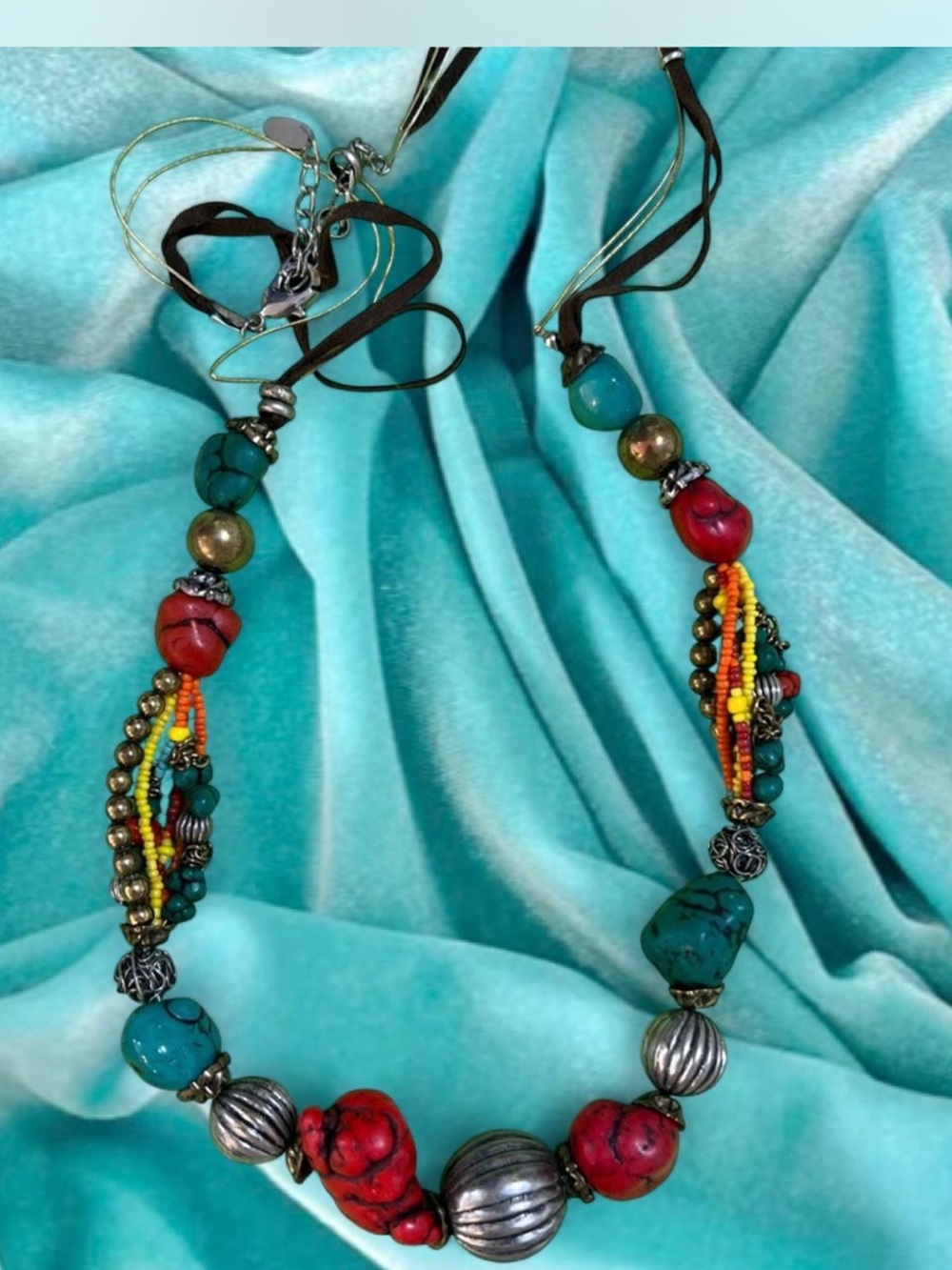 Laura Ashley Turquoise and Red Beaded Boho Necklace